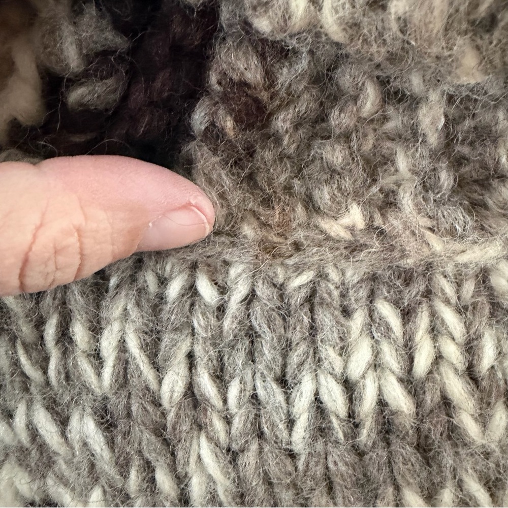 Chunky Hooded Wool-Blend Sweater Cardigan in Taupe and Chocolate - Picture 5 of 5